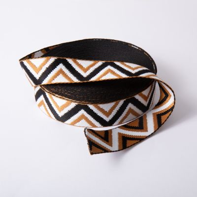 Sangle Ethnique 38 mm - Beige et noir x1m