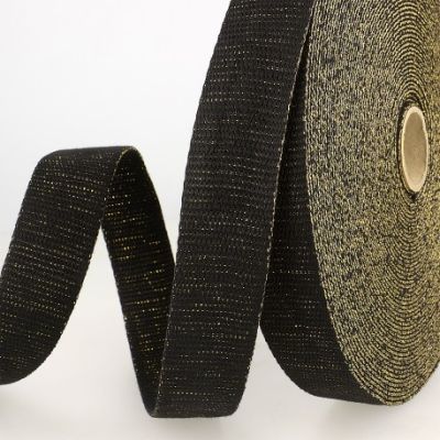 Sangle Coton 30 mm Lurex uni Noir et Or x1m