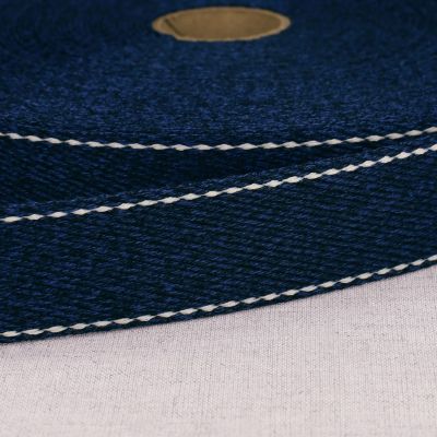 Sangle chinée point sellier 30 mm Bleu marine x1m