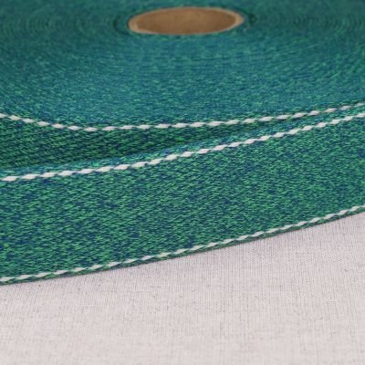 Sangle chinée point sellier 30 mm Vert et bleu x1m