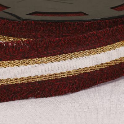 Sangle frangette Lurex 50 mm Bordeaux x1m