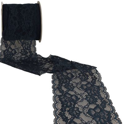 Dentelle Rachel fleurs Bleu marine - 100 mm