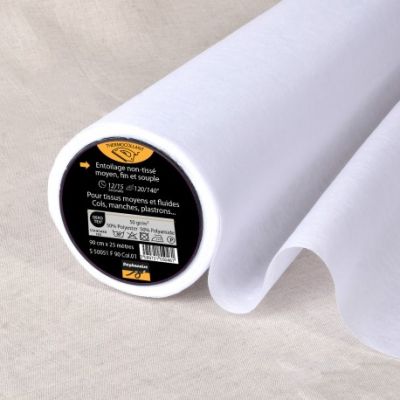 Entoilage  Thermocollant non tissé fine N50 Blanc - Par 10 cm