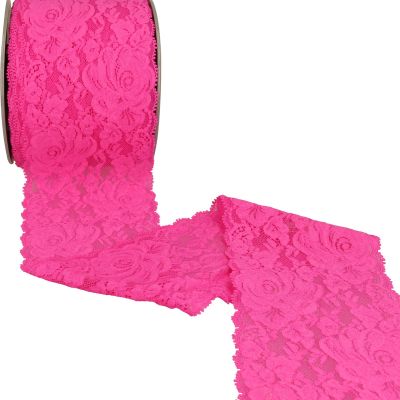 Dentelle élastique roses Fuschia - 100 mm