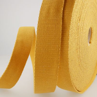 Sangle Polyester Lurex aspect Coton 30 mm Ocre x1m