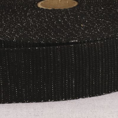 Sangle Polyester Lurex aspect Coton 40 mm Argent et noir x1m