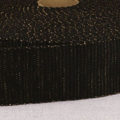 Sangle Polyester Lurex aspect Coton 40 mm Noir et Or x1m