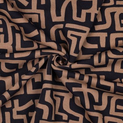 Tissu Sweat envers polaire Côme labyrinthe Brun sur fond Bleu marine - Par 10 cm
