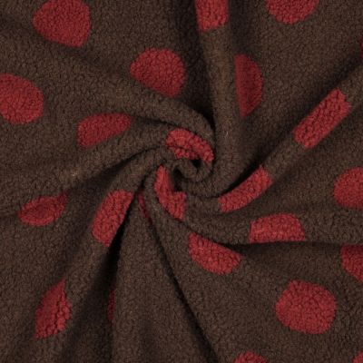 Tissu Bouclette Teddy imprimé June pois sur fond Marron - Par 10 cm