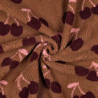 Tissu Bouclette Teddy imprimé Marron - Par 10 cm