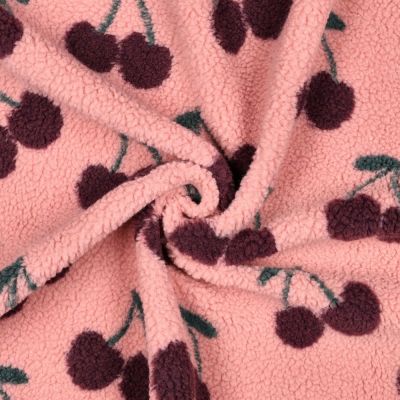 Tissu Bouclette Teddy imprimé Rose - Par 10 cm