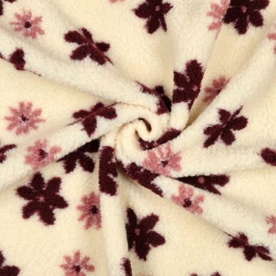 Tissu Bouclette Teddy imprimé Mila fleurs sur fond Ecru - Par 10 cm