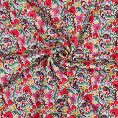 Tissu Voile de Coton Matelassé réversible Lila fleurs vintage sur fond Blanc - Par 10 cm