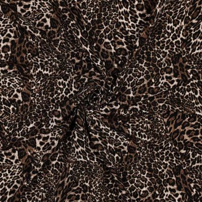Tissu Viscose imprimé digital Laura motif lépopard sur fond Brun - Par 10 cm