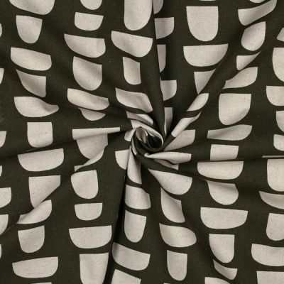 Tissu Toile Polycoton aspect lin Lili motifs abstrait sur fond Vert - Par 10 cm