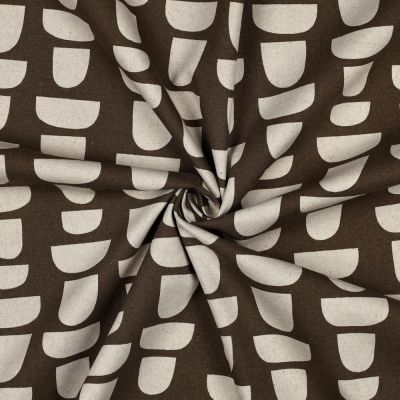 Tissu Toile Polycoton aspect lin Lili motifs abstrait sur fond Brun - Par 10 cm