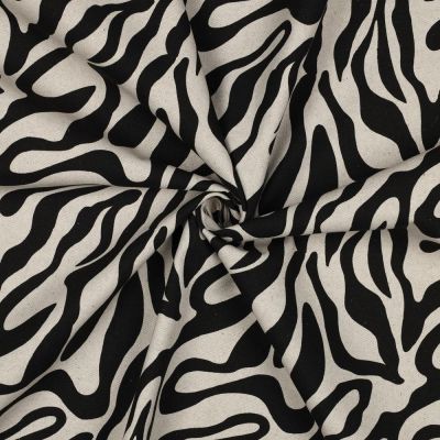Tissu Toile Polycoton canvas aspect lin Lila motif zebré Noir sur fond Naturel - Par 10 cm