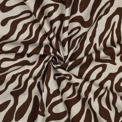 Tissu Toile Polycoton canvas aspect lin Lila motif zebré Marron sur fond Naturel - Par 10 cm