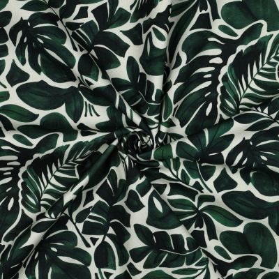 Tissu Toile de Coton canvas digital Iris feuillage Vert sur fond Blanc - Par 10 cm
