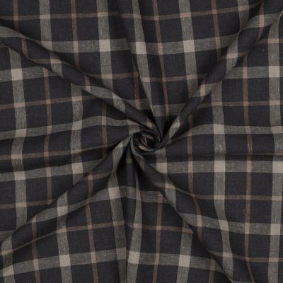 Tissu Lin Viscose Justin carreaux Grège sur fond Gris anthracite profond - Par 10 cm