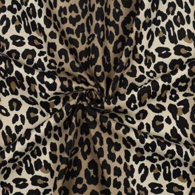 Tissu Coton Twill légèrement extensible Léopard sur fond Beige - Par 10 cm
