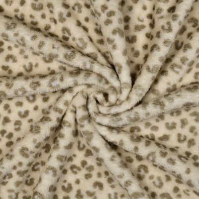 Tissu Doudou bicôté imprimé Léopard sur fond Beige - Par 10 cm