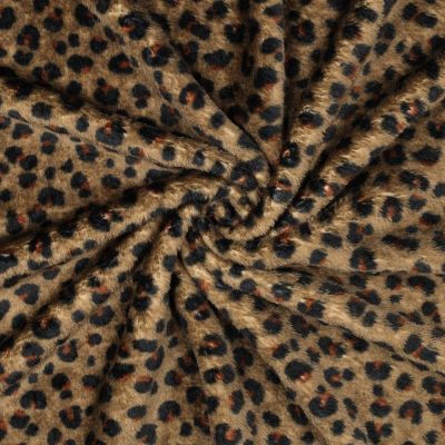 Tissu Doudou bicôté imprimé Léopard sur fond Marron - Par 10 cm