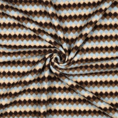 Tissu Lainage Rayé carreaux bleu, noir et marron sur fond Ecru - Par 10 cm