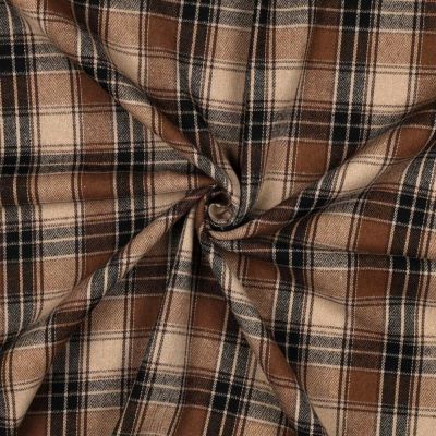 Tissu Flanelle légère Tartan beige et noir sur fond Brun - Par 10 cm