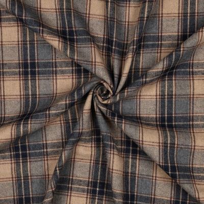 Tissu Flanelle légère Tartan beige et noir sur fond Bleu marine - Par 10 cm