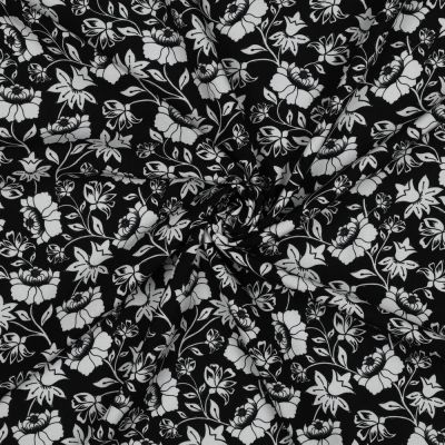 Tissu Viscose EcoVero Fleurs sur fond Noir - Par 10 cm
