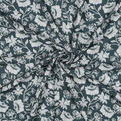 Tissu Viscose EcoVero Fleurs sur fond Vert sauge - Par 10 cm