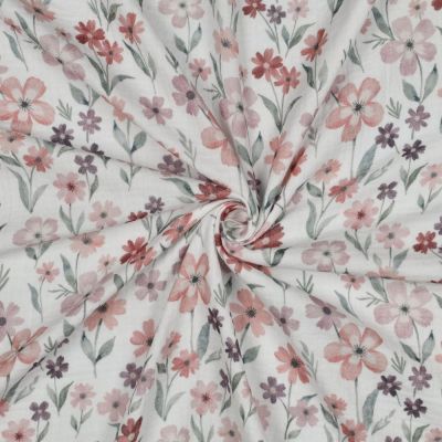 Tissu Coton imprimé Fleurs Mirena sur fond Blanc - Par 10 cm