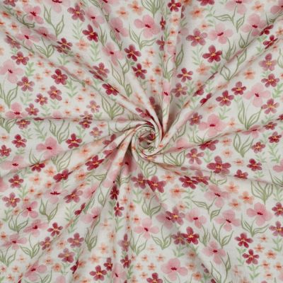 Tissu Coton imprimé Fleuris Jolivia sur fond Blanc - Par 10 cm
