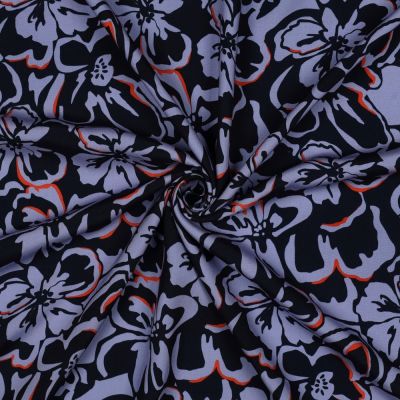Tissu Viscose EcoVero Fleurs sur fond Bleu marine - Par 10 cm
