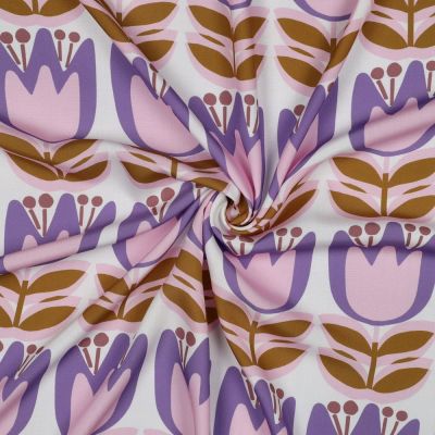 Tissu Viscose EcoVero Tulipes sur fond Blanc - Par 10 cm