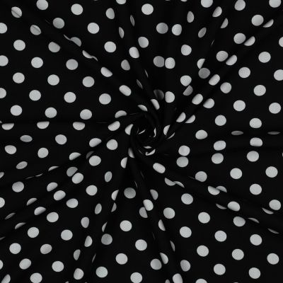 Tissu Viscose imprimé Inès petits pois Blanc sur fond Noir - Par 10 cm