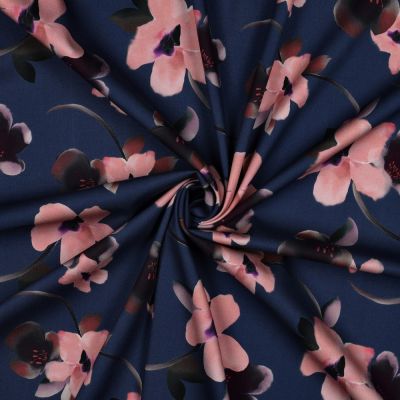 Tissu Viscose stretch imprimé Rosella Bleu - Par 10 cm