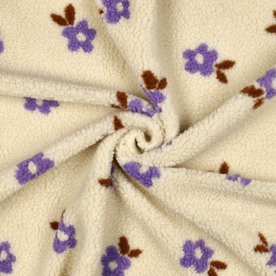 Tissu Bouclette imprimé Fleuris sur fond Ecru - Par 10 cm