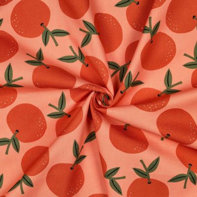 Tissu Toile de Coton Canvas Elia oranges Rouge sur fond Corail - Par 10 cm