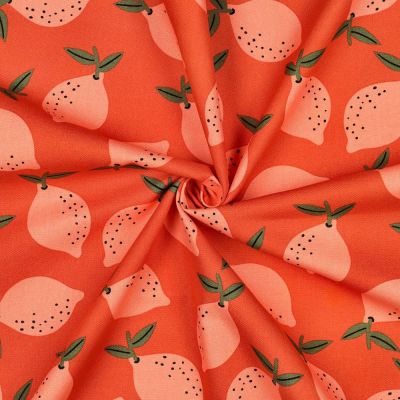 Tissu Toile de Coton Canvas Elia citrons Saumon sur fond Orange - Par 10 cm