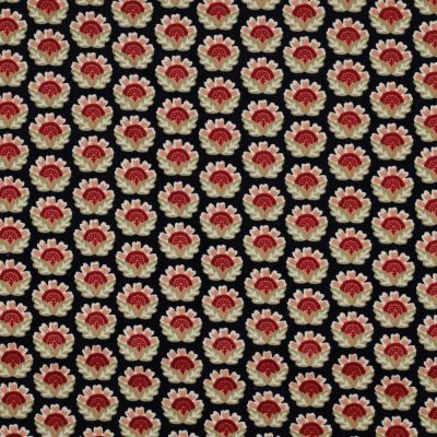 Tissu Velours milleraies Poppy Fleurs mia rouge sur fond Noir - Par 10 cm