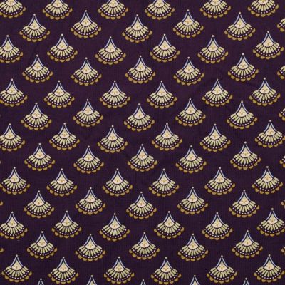 Tissu Velours milleraies Éventail brillant doré sur fond Violet - Par 10 cm