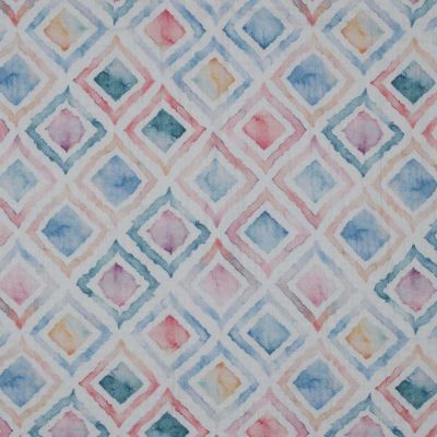 Tissu Double gaze Losanges décolorés bleues sur fond Blanc - Par 10 cm