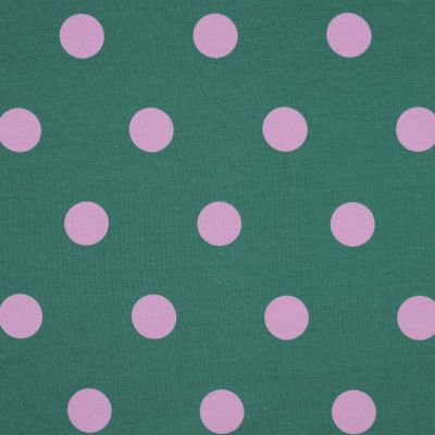 Tissu Jersey Coton Pois 32 mm sur fond Vert émeraude - Par 10 cm