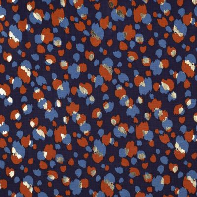 Tissu Viscose Pois destructurés dorés sur fond Bleu marine - Par 10 cm