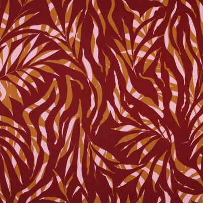 Tissu Coton Satin Tropical sur fond Rouge foncé - Par 10 cm