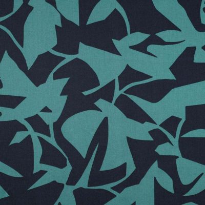 Tissu Coton Satiné léger motifs abstraits bleu canard sur fond Bleu marine - Par 10 cm