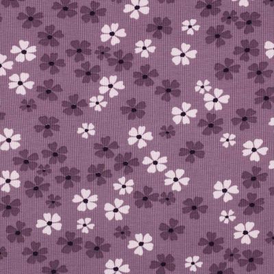 Tissu Jersey Nid d&#039;abeille Petites fleurs sur fond Violine - Par 10 cm