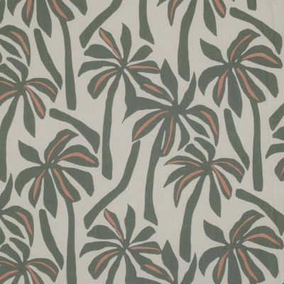 Tissu Viscose légère Palmier vert sur fond Ecru - Par 10 cm